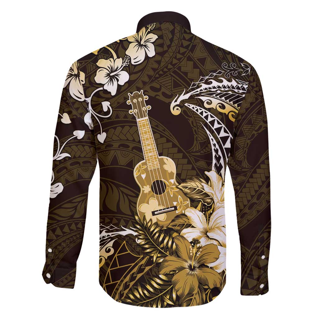 Hawaii Ukulele Family Matching Puletasi and Hawaiian Shirt Polynesian Pattern Mix Hibiscus Gold Version LT05