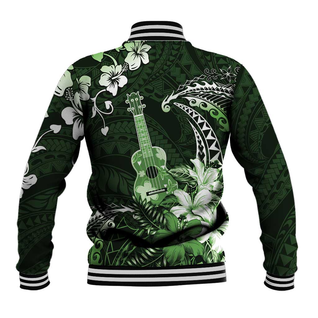 Hawaii Ukulele Baseball Jacket Polynesian Pattern Mix Hibiscus Green Version LT05