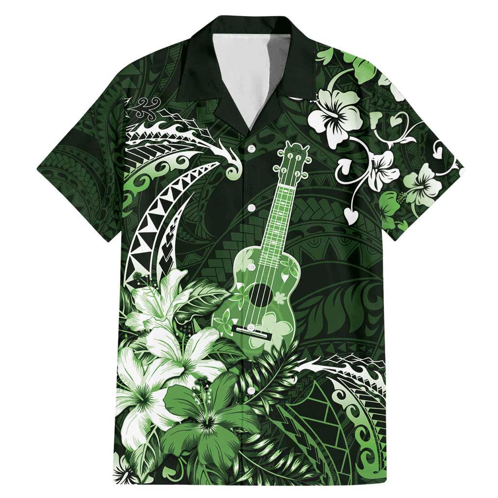 Hawaii Ukulele Family Matching Mermaid Dress and Hawaiian Shirt Polynesian Pattern Mix Hibiscus Green Version LT05