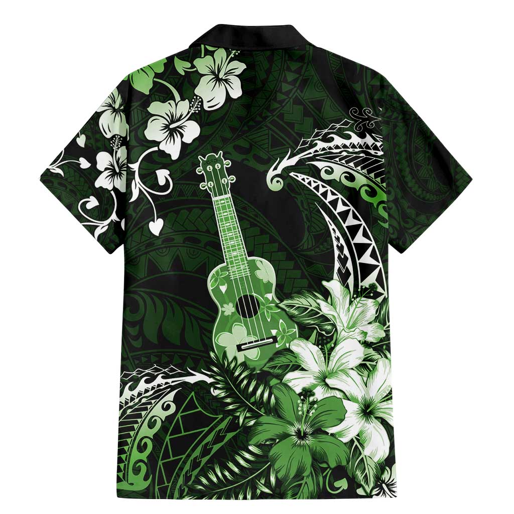 Hawaii Ukulele Family Matching Mermaid Dress and Hawaiian Shirt Polynesian Pattern Mix Hibiscus Green Version LT05