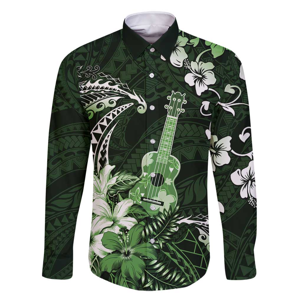 Hawaii Ukulele Family Matching Mermaid Dress and Hawaiian Shirt Polynesian Pattern Mix Hibiscus Green Version LT05
