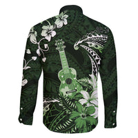 Hawaii Ukulele Family Matching Puletasi and Hawaiian Shirt Polynesian Pattern Mix Hibiscus Green Version LT05