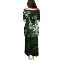 Hawaii Ukulele Family Matching Puletasi and Hawaiian Shirt Polynesian Pattern Mix Hibiscus Green Version LT05