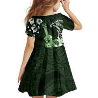 Hawaii Ukulele Family Matching Tank Maxi Dress and Hawaiian Shirt Polynesian Pattern Mix Hibiscus Green Version LT05