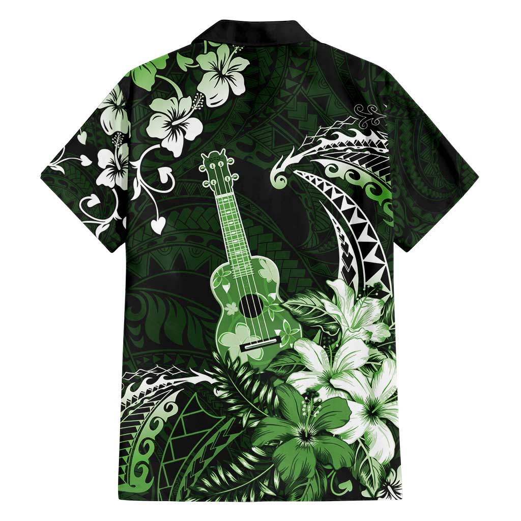 Hawaii Ukulele Family Matching Tank Maxi Dress and Hawaiian Shirt Polynesian Pattern Mix Hibiscus Green Version LT05