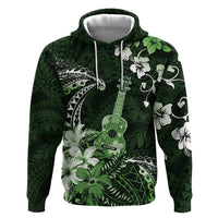 Hawaii Ukulele Hoodie Polynesian Pattern Mix Hibiscus Green Version LT05