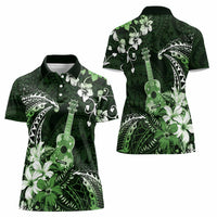 Hawaii Ukulele Women Polo Shirt Polynesian Pattern Mix Hibiscus Green Version LT05