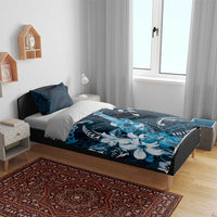 Hawaii Ukulele Bedding Set Polynesian Pattern Mix Hibiscus Blue Version