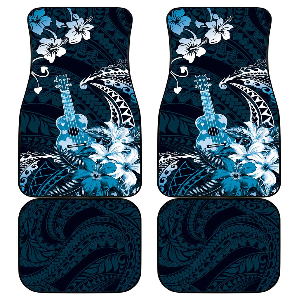 Hawaii Ukulele Car Mats Polynesian Pattern Mix Hibiscus Blue Version