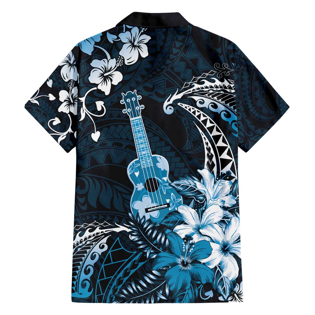 Hawaii Ukulele Family Matching Puletasi and Hawaiian Shirt Polynesian Pattern Mix Hibiscus Blue Version LT05