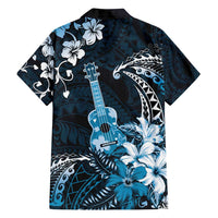 Hawaii Ukulele Family Matching Tank Maxi Dress and Hawaiian Shirt Polynesian Pattern Mix Hibiscus Blue Version LT05