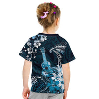 Hawaii Ukulele Kid T Shirt Polynesian Pattern Mix Hibiscus Blue Version LT05