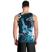 Hawaii Ukulele Men Tank Top Polynesian Pattern Mix Hibiscus Blue Version LT05