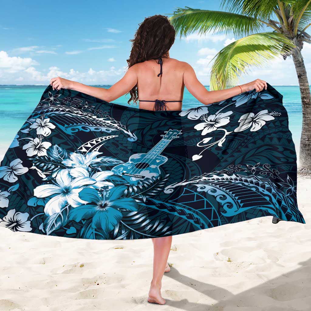 Hawaii Ukulele Sarong Polynesian Pattern Mix Hibiscus Blue Version