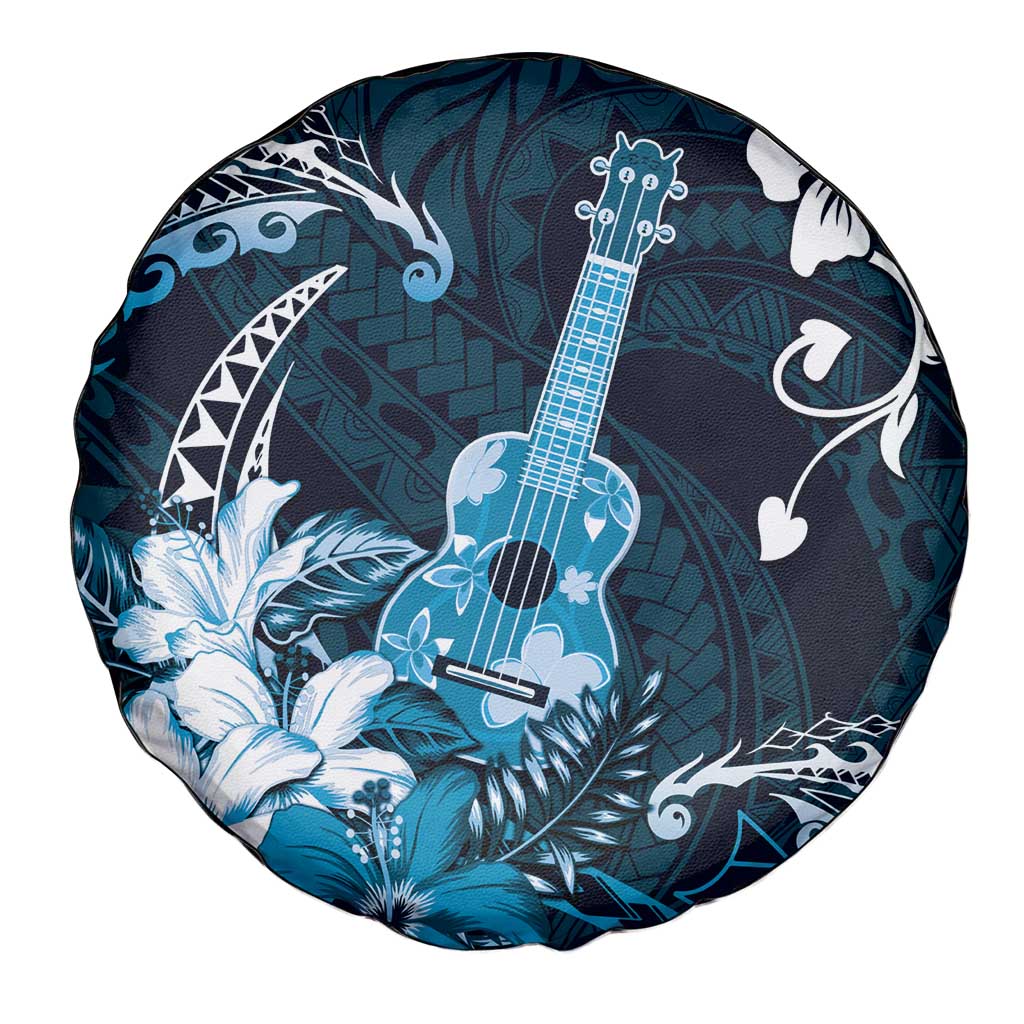 Hawaii Ukulele Spare Tire Cover Polynesian Pattern Mix Hibiscus Blue Version