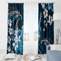 Hawaii Ukulele Window Curtain Polynesian Pattern Mix Hibiscus Blue Version