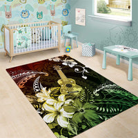 Hawaii Ukulele Area Rug Polynesian Pattern Mix Hibiscus Reggae Version