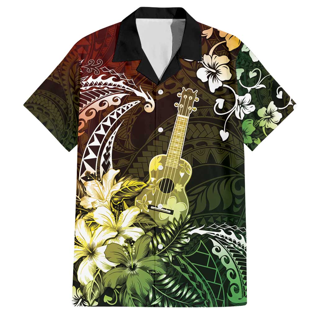 Hawaii Ukulele Hawaiian Shirt Polynesian Pattern Mix Hibiscus Reggae Version LT05