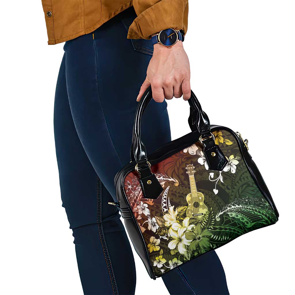 Hawaii Ukulele Shoulder Handbag Polynesian Pattern Mix Hibiscus Reggae Version