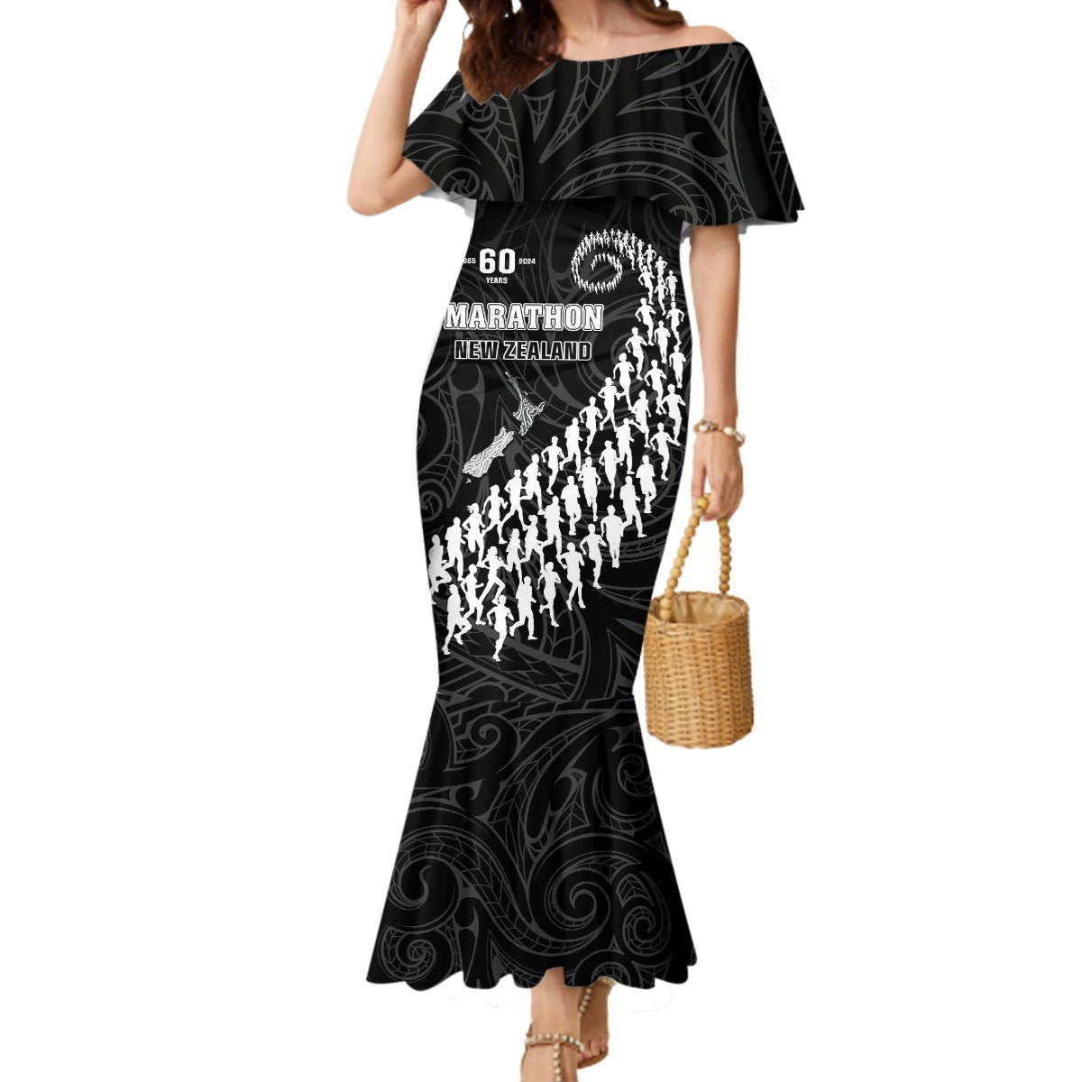 Custom New Zealand Marathon Mermaid Dress Maori Style LT05 Women Black - Polynesian Pride