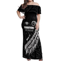 Custom New Zealand Marathon Off Shoulder Maxi Dress Maori Style LT05 Women Black - Polynesian Pride