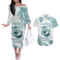 New Zealand Aotearoa Hari Ra Mama Couples Matching Off The Shoulder Long Sleeve Dress and Hawaiian Shirt A Mother's Love Is Like No Otter LT05 White - Polynesian Pride