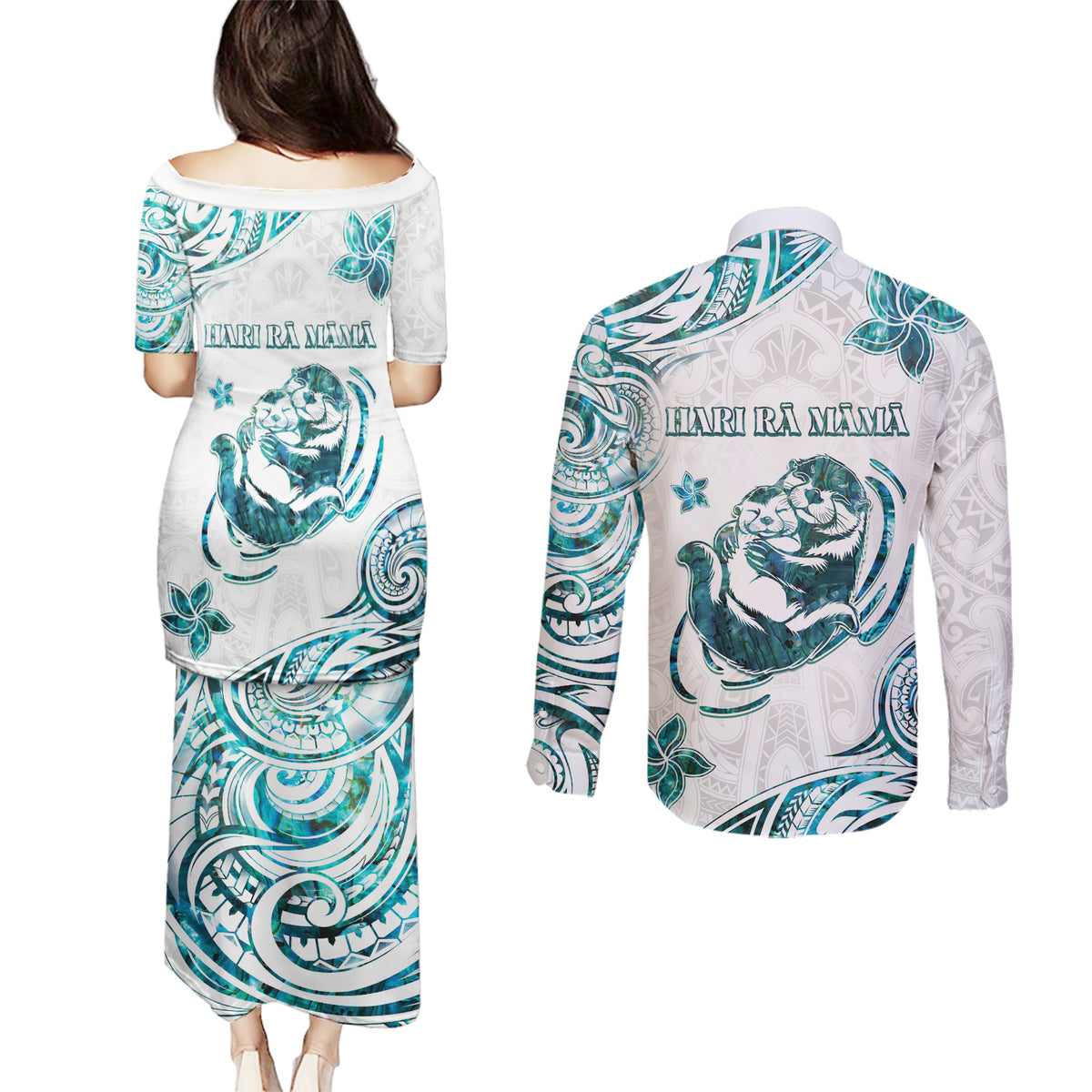 New Zealand Aotearoa Hari Ra Mama Couples Matching Puletasi and Long Sleeve Button Shirt A Mother's Love Is Like No Otter