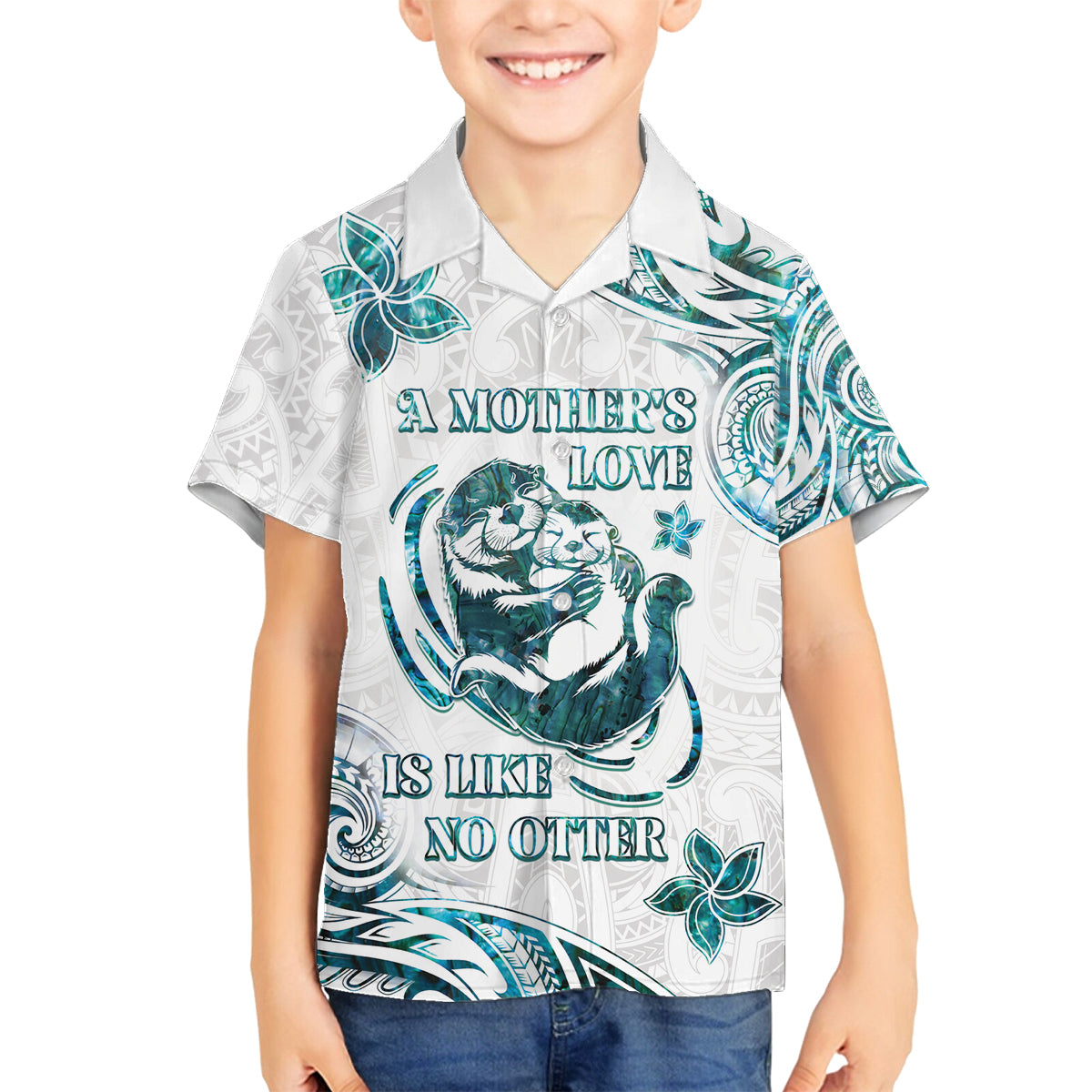 New Zealand Aotearoa Hari Ra Mama Family Matching Off Shoulder Short Dress and Hawaiian Shirt A Mother's Love Is Like No Otter