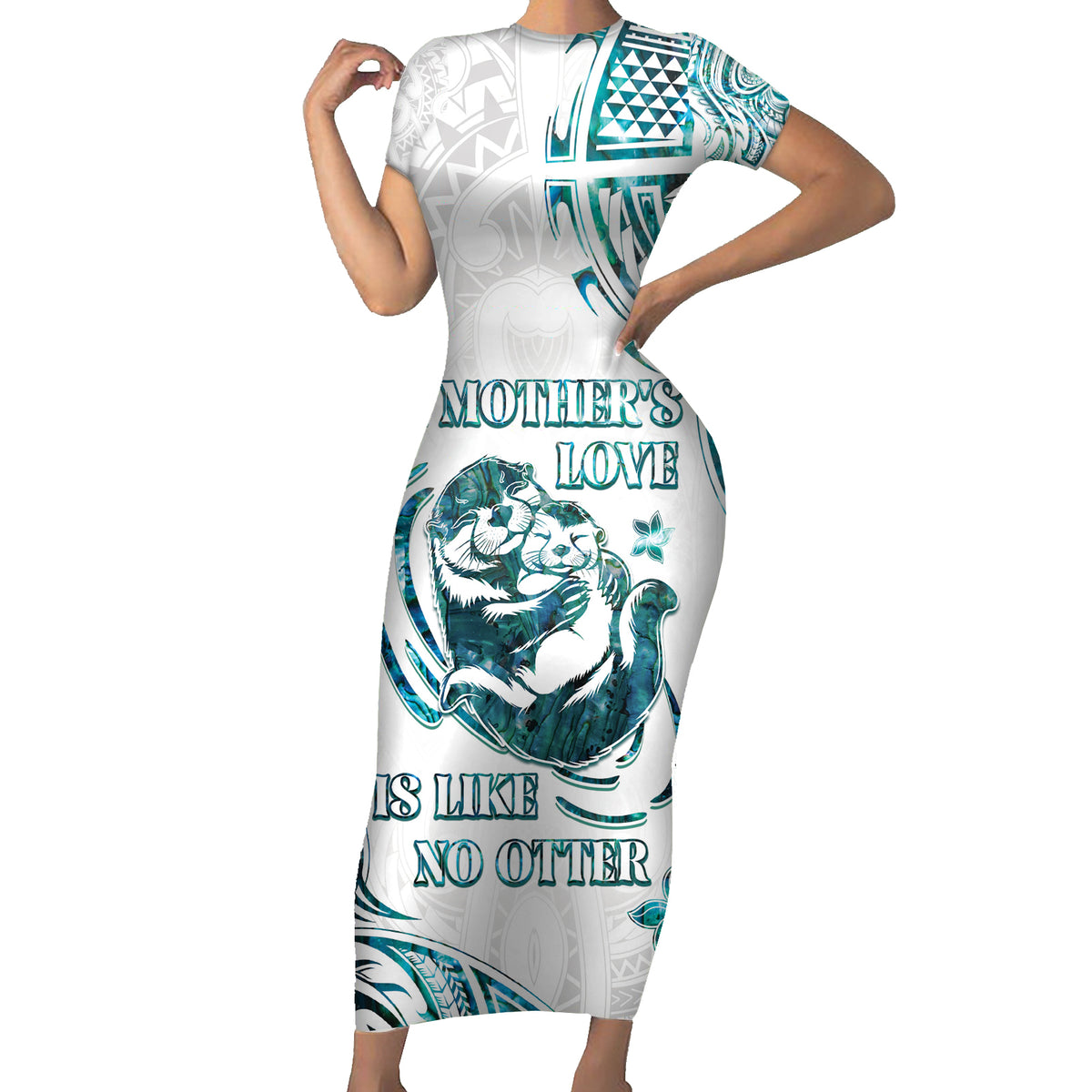 New Zealand Aotearoa Hari Ra Mama Family Matching Short Sleeve Bodycon Dress and Hawaiian Shirt A Mother's Love Is Like No Otter