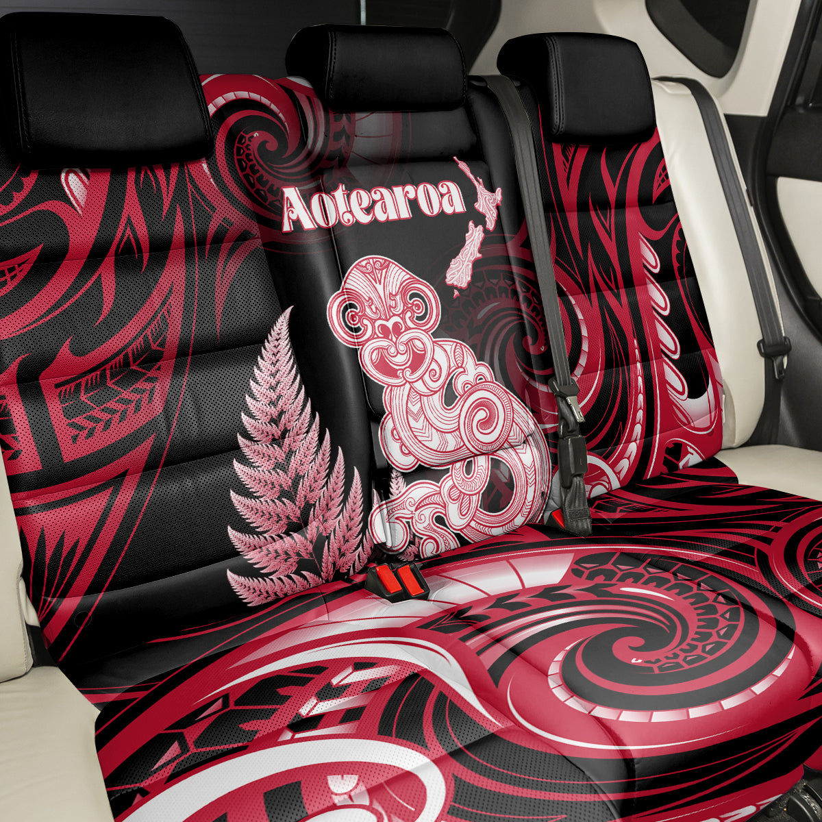 New Zealand Maori Taniwha Back Car Seat Cover Silver Fern Red Version LT05