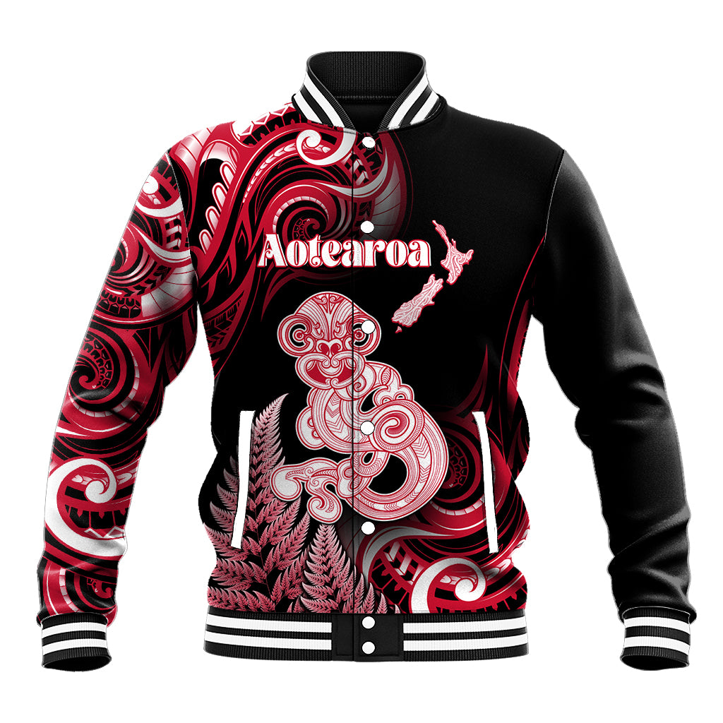 Personalised New Zealand Maori Taniwha Baseball Jacket Silver Fern Red Version LT05 Unisex Red - Polynesian Pride