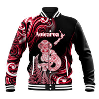 Personalised New Zealand Maori Taniwha Baseball Jacket Silver Fern Red Version LT05 Unisex Red - Polynesian Pride