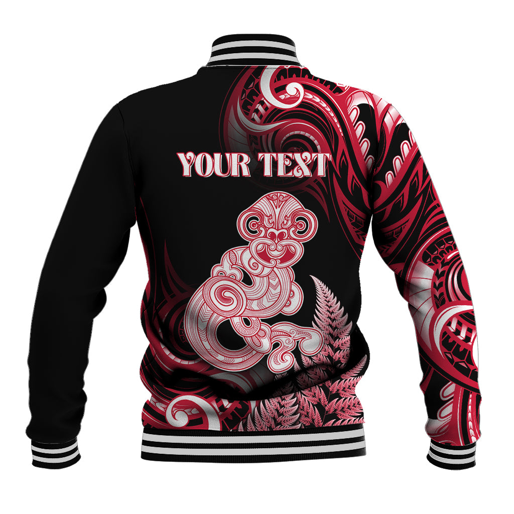 Personalised New Zealand Maori Taniwha Baseball Jacket Silver Fern Red Version LT05 - Polynesian Pride