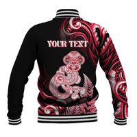 Personalised New Zealand Maori Taniwha Baseball Jacket Silver Fern Red Version LT05 - Polynesian Pride