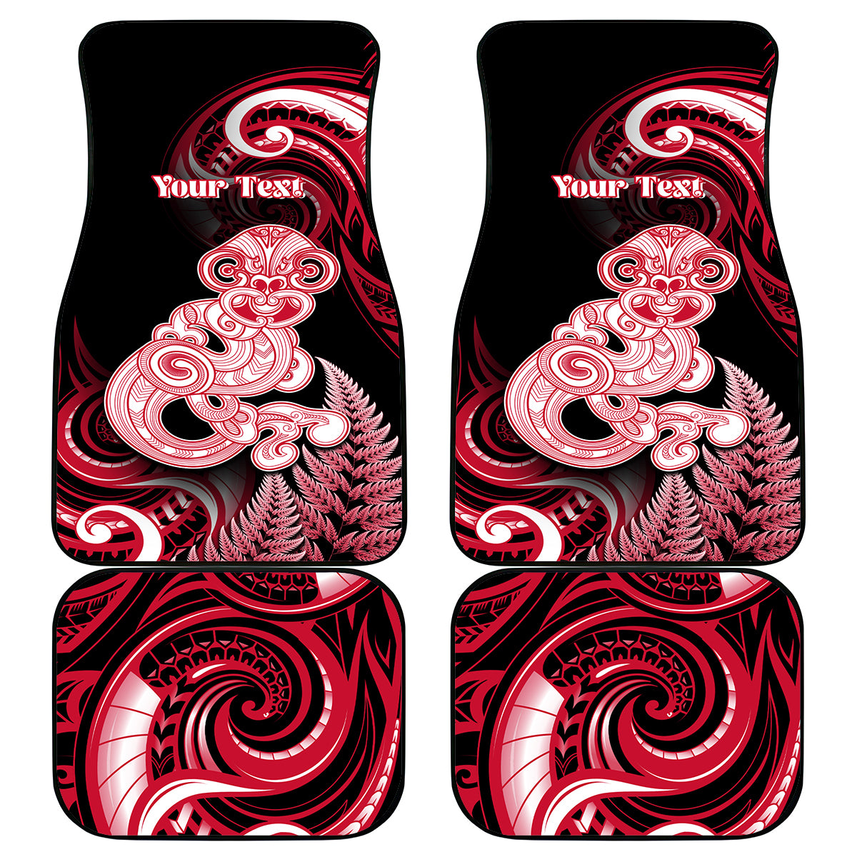 Personalised New Zealand Maori Taniwha Car Mats Silver Fern Red Version