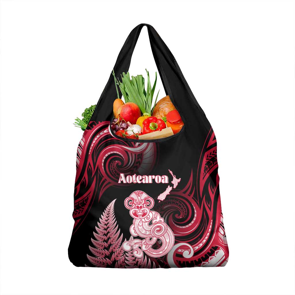 New Zealand Maori Taniwha Grocery Bag Silver Fern Red Version