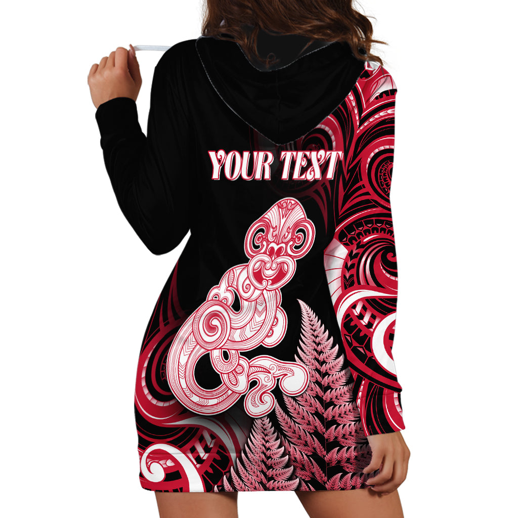 Personalised New Zealand Maori Taniwha Hoodie Dress Silver Fern Red Version