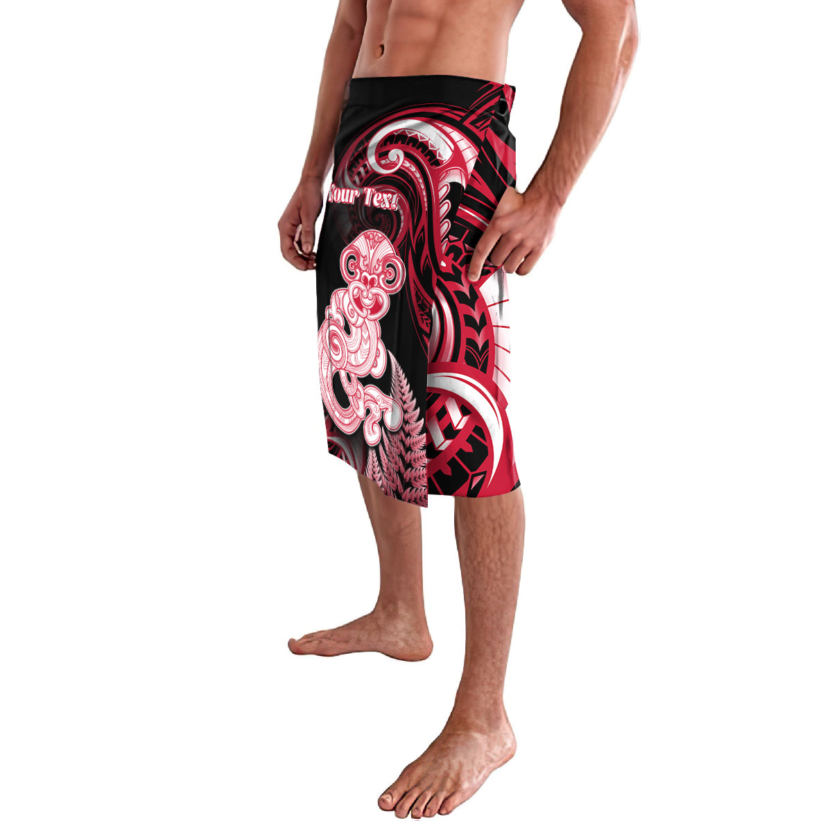 Personalised New Zealand Maori Taniwha Lavalava Silver Fern Red Version
