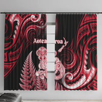 New Zealand Maori Taniwha Window Curtain Silver Fern Red Version