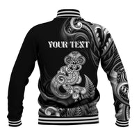 Personalised New Zealand Maori Taniwha Baseball Jacket Silver Fern Black Version LT05 - Polynesian Pride