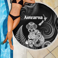 New Zealand Maori Taniwha Beach Blanket Silver Fern Black Version