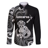 Personalised New Zealand Maori Taniwha Family Matching Short Sleeve Bodycon Dress and Hawaiian Shirt Silver Fern Black Version