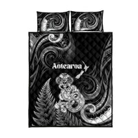 New Zealand Maori Taniwha Quilt Bed Set Silver Fern Black Version
