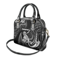 New Zealand Maori Taniwha Shoulder Handbag Silver Fern Black Version