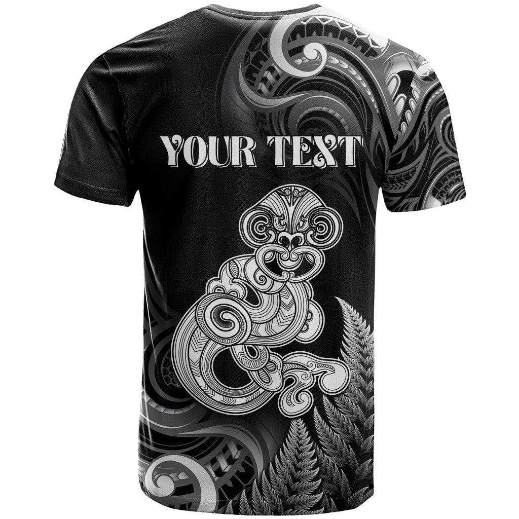 Personalised New Zealand Maori Taniwha T Shirt Silver Fern Black Version