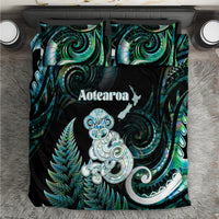 New Zealand Maori Taniwha Bedding Set Silver Fern Paua Shell Version