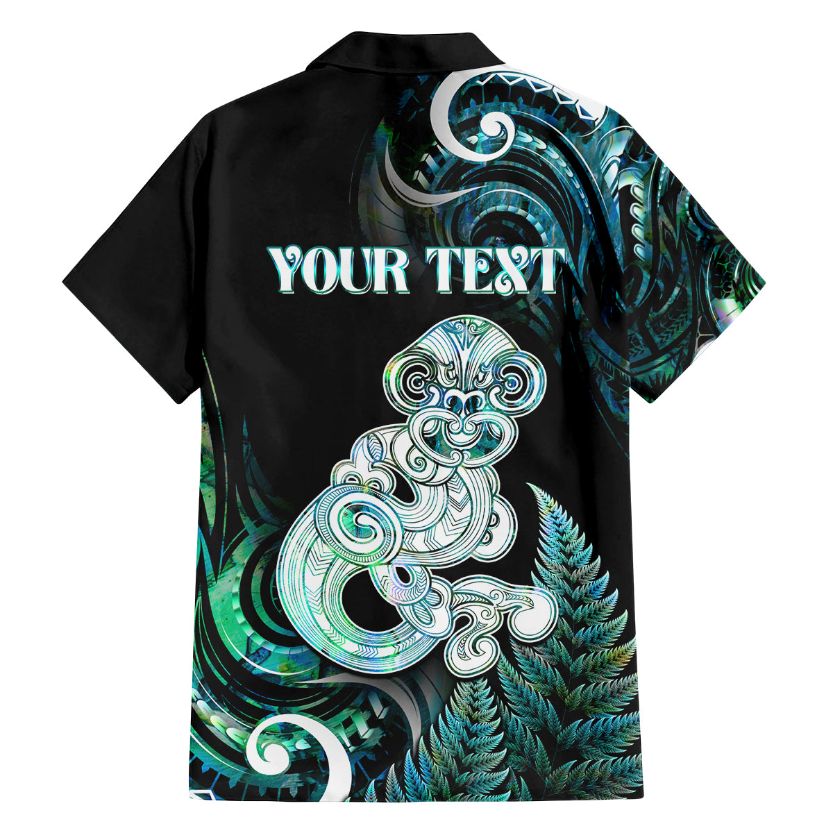 Personalised New Zealand Maori Taniwha Family Matching Off Shoulder Short Dress and Hawaiian Shirt Silver Fern Paua Shell Version