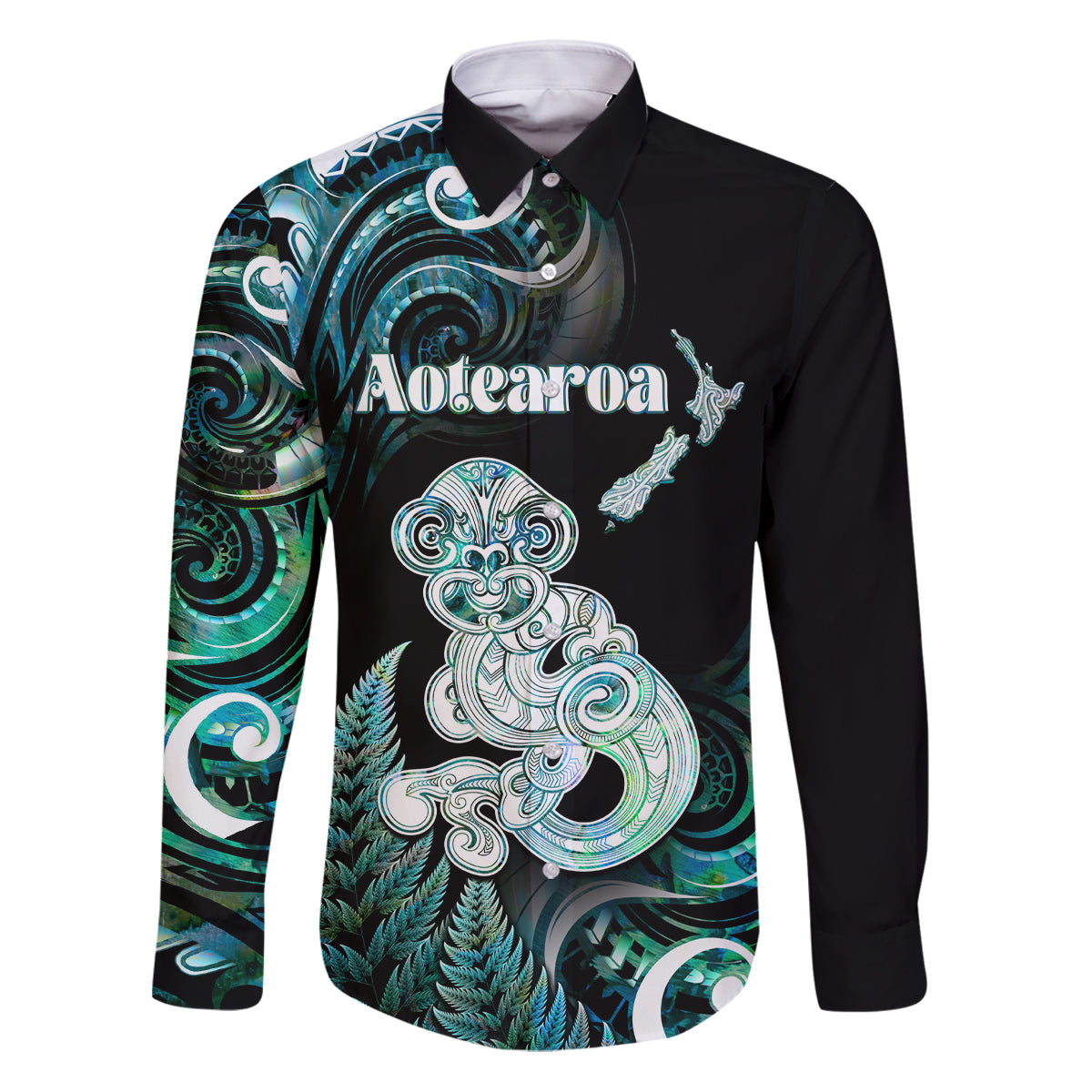 Personalised New Zealand Maori Taniwha Family Matching Puletasi and Hawaiian Shirt Silver Fern Paua Shell Version