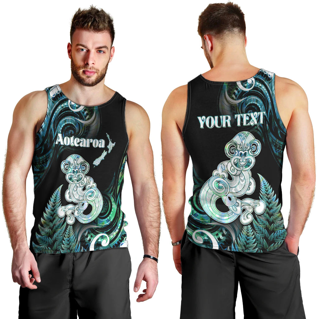 Personalised New Zealand Maori Taniwha Men Tank Top Silver Fern Paua Shell Version