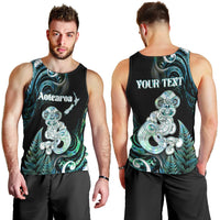 Personalised New Zealand Maori Taniwha Men Tank Top Silver Fern Paua Shell Version